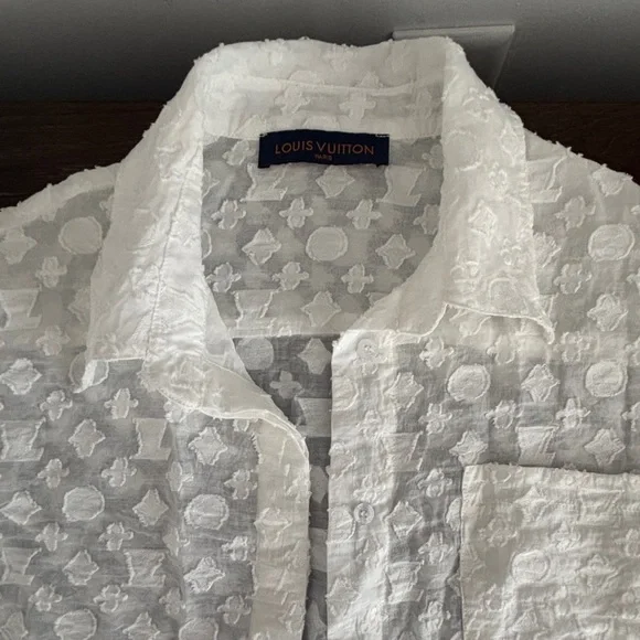 Louis Vuitton White Sheer Lace Button Down Shirt - Picture 3 of 4